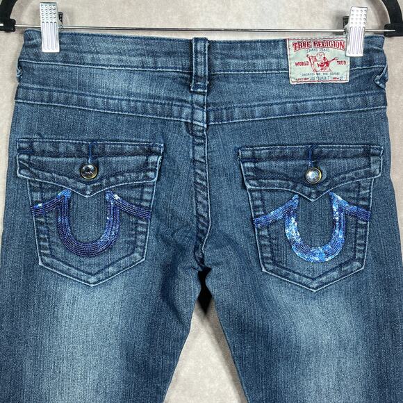 True Religion Skinny Jeans Womens Size 27 Blue Dark Wash Denim Low Rise‎ - Picture 4 of 10